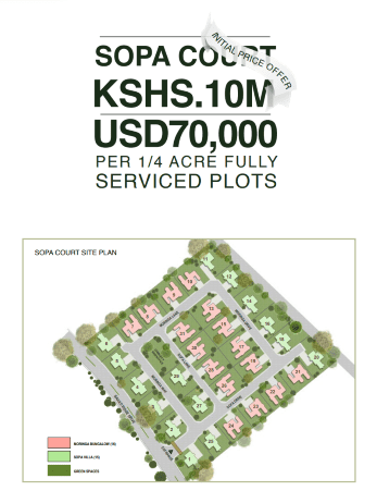 Flyer displaying Bahati Ridge Sopa Villas and Moringa Bungalows Prices.